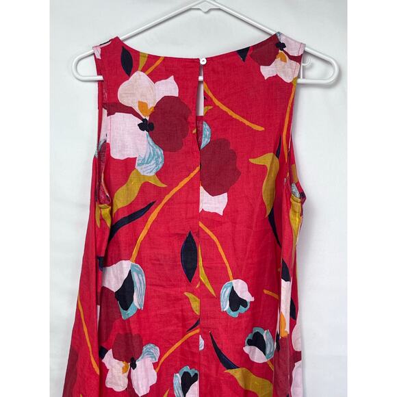 Sigrid Olsen Womens Med Red Floral  100% Linen A-Line Sleeveless Summer Dress - Picture 7 of 9
